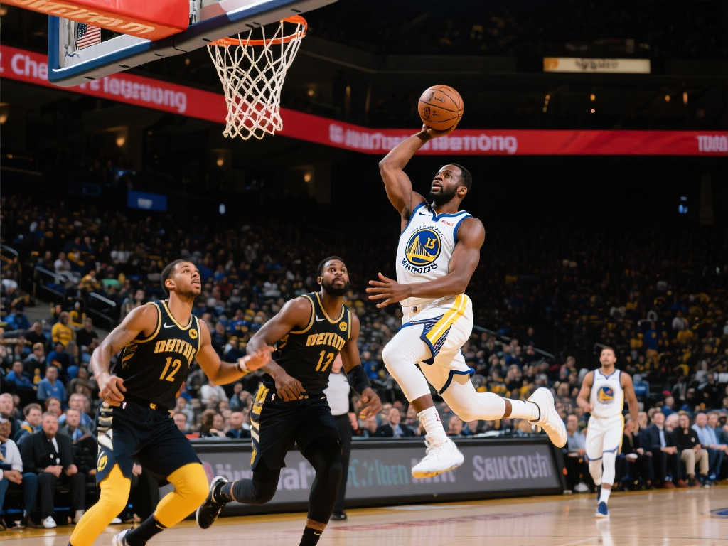 [流言板]格林强势突破晃过防守，轻松双手暴扣砍下16分，勇士领先12分